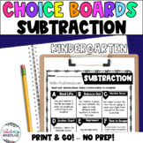 Kindergarten- Subtraction Math Menus - Choice Boards and A