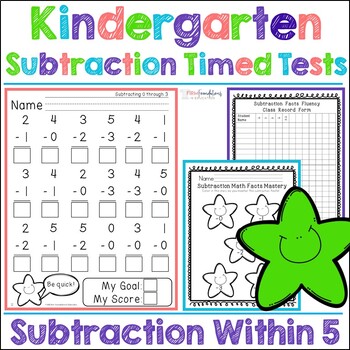 Preview of Kindergarten Subtraction Timed Tests- Math Fact Fluency- Subtraction Within 5