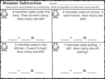 Kindergarten Subtraction Worksheets by Cahill's Creations | TpT