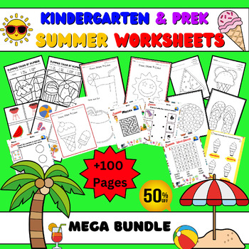 Preview of Kindergarten Summer Activities BUNDLE: Coloring, Cutting, Tracing, Games..