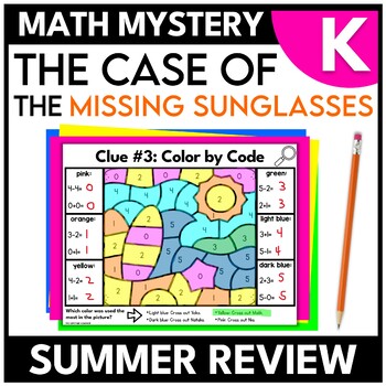 Preview of Kindergarten Math Mystery End of Year Review Beach Day Summer Escape Room Game