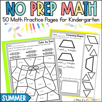 Preview of Kindergarten Summer Math Review Packet - Spiral Review Practice Pages