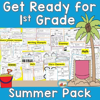 Preview of Kindergarten Summer Packet, Get Ready For First Grade, Literacy, Math, Science