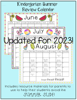 Preview of UPDATED FOR 2023!!! Kindergarten Summer Review Calendar & Resources