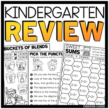 Preview of Kindergarten Math and Literacy Worksheets End of Year Summer Review Packets