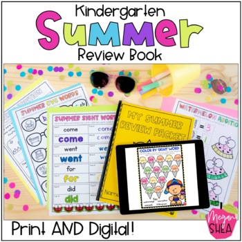 Preview of Kindergarten Summer Review Packet Digital Google Slides and Printable