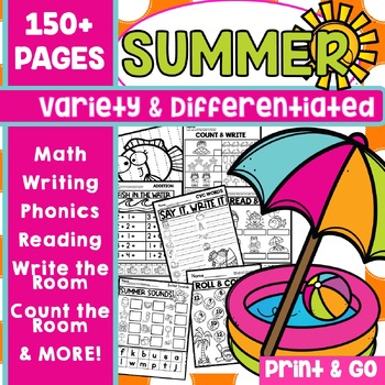 Preview of End of the Year Activities Kindergarten Worksheets Summer Review Packet Math