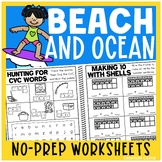 Beach and Ocean Kindergarten Math and Literacy Worksheets