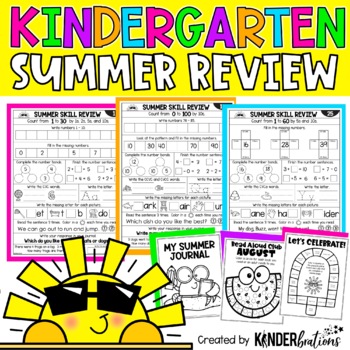 Preview of Kindergarten Summer Skill Review Packet | End of Year Math & Literacy Activities