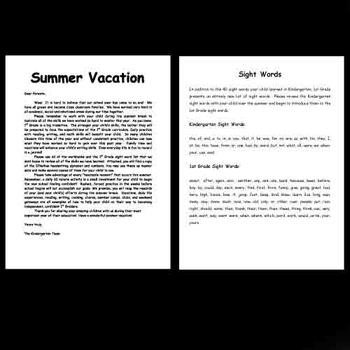 Preview of Kindergarten Summer Vacation Packet