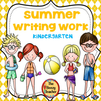 Preview of Kindergarten Summer Writing| QR Code | Sticker Story | Sorting Sentences | Craft