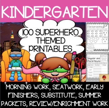 Preview of Kindergarten Superhero Themed Worksheets {100 Standards Aligned Printables}