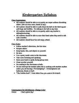 Preview of Kindergarten Syllabus
