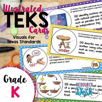 Preview of Kindergarten TEKS Bundle - Illustrated and Organized Objectives Cards