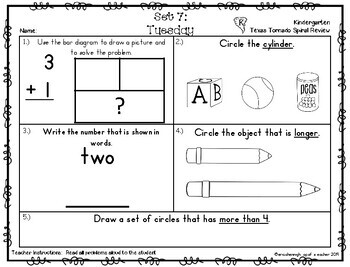 Kindergarten Math TEKS Texas Tornado Spiral Review Part 1 (Sets 1-12)