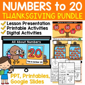 Preview of November Kindergarten Thanksgiving Math Numbers to 20 Activities BUNDLE