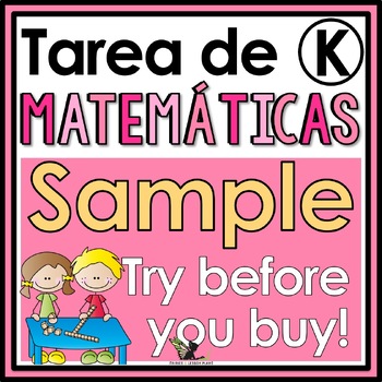 Preview of Kindergarten Tarea de Matemáticas en Español - Free Sample