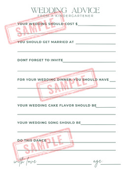 Preview of Kindergarten Teacher Wedding Questionnaire