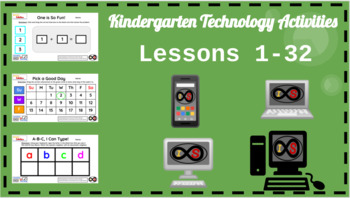 Preview of Kindergarten ELA & Math Technology Activities - PowerPoint Slides (Lessons 1-32)
