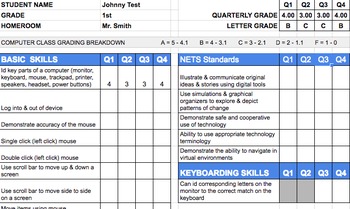 Preview of Kindergarten Technology Standard Based Report Card
