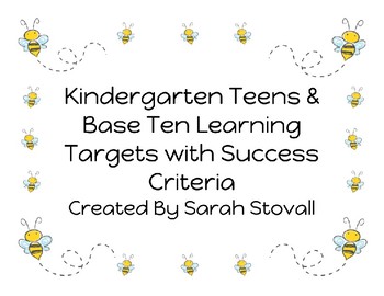 Preview of Kindergarten Teens & Base Ten Learning Targets with Success Criteria