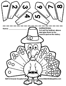 Preview of Kindergarten Thanksgiving Cut and Paste Numberlines