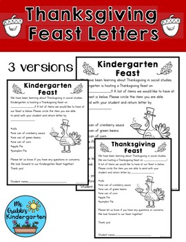Preview of Kindergarten Thanksgiving Feast Parent Letter