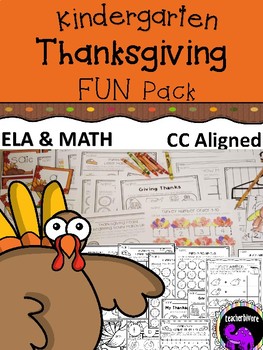 Preview of Kindergarten Thanksgiving Fun Pack for ELA and Math