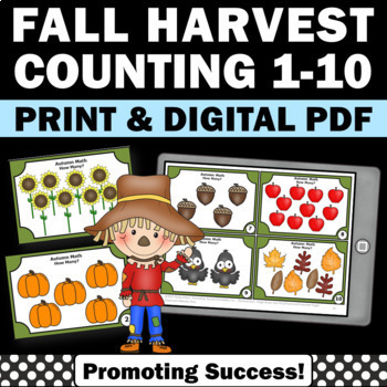 Preview of Fall Thanksgiving Counting Objects Task Cards Math Centers Stations Sub Plans