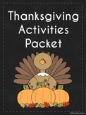 Kindergarten Thanksgiving Activities Packet