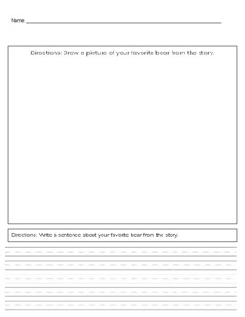 Preview of Kindergarten Three Little Bears Handwritng and Sentence Worksheet