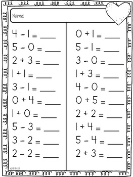 Kindergarten Timed Mixed Add/Subtraction Test by Tara West | TpT