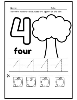 Preview of Kindergarten Trace, Cut, & Paste numbers 1-6