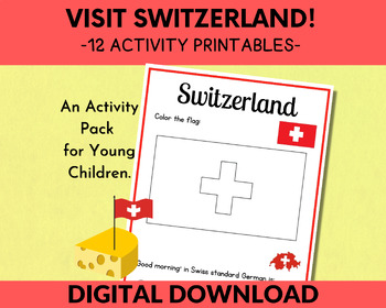 Preview of Kindergarten Travel Worksheets, Switzerland Educational Travel Pack for Young Ch
