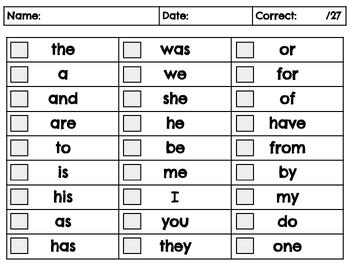 Preview of Kindergarten Trick Word Assessment Sheet