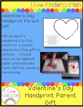 Preview of Kindergarten Valentine's Day Handprint Parent Gift