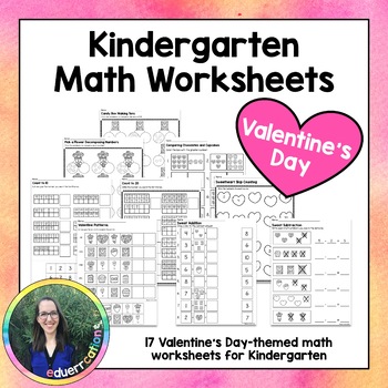 Preview of Kindergarten Valentine's Day Math Worksheets