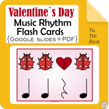 Preview of Kindergarten Valentine`s Day Music Rhythm Pattern Flash Cards | Ta, Ti Ti, Rest