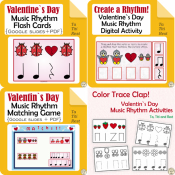 Preview of Kindergarten Valentine`s Day Rhythm Activities Bundle | Ta, Ti-Ti, Rest
