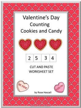 Preview of Kindergarten Valentine’s Day's Math Cut and Paste Activities Counting Worksheets