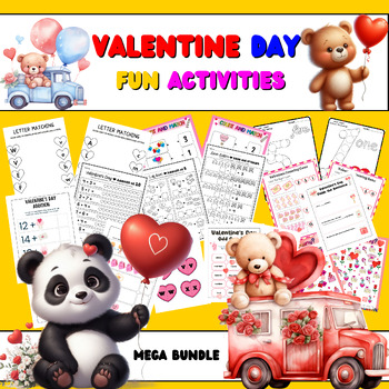 Preview of Kindergarten Valentines day Morning Work NO PREP Worksheets: Math, Literacy...