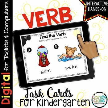 Preview of Kindergarten Verb Activity Kindergarten Grammar ELA Center Google Slide Activity