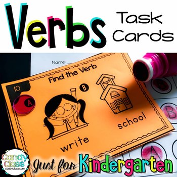 Preview of Kindergarten Verbs ELA Grammar Practice Review Task Cards & Games Scoot Game