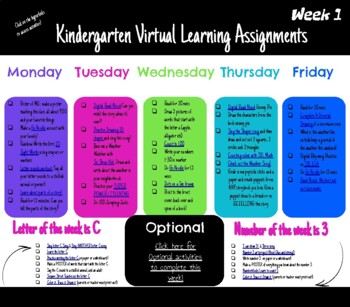 Preview of Kindergarten Virtual Learning Assignments Week 1 (NO PREP!)