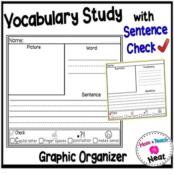 Preview of Vocabulary Study Word Study Graphic Organizer with Sentence Checks Kindergarten