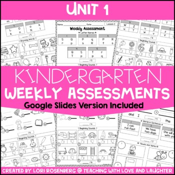 Preview of Kindergarten Weekly Assessments Unit 1 Print and Digital - Google Classroom