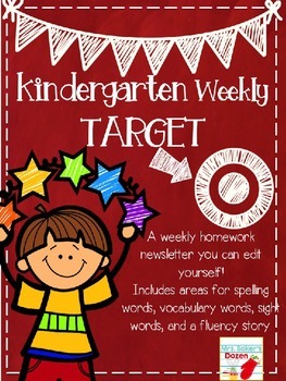 Preview of Kindergarten Weekly Editable Homework Newsletter