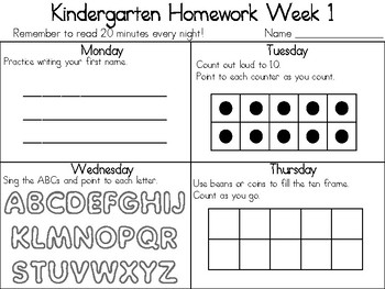 homework for kindergarten students