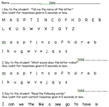 Kindergarten Weekly Literacy Test by Kendragarten with Mrs Romney