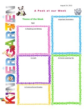 Kindergarten Weekly Newsletter Template By Lyndsey Simpson Tpt